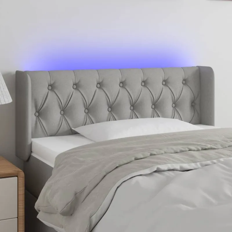 Galvūgalis su LED, šviesiai pilkas, 93x16x78/88cm, audinys