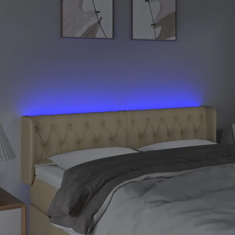 Galvūgalis su LED, kreminės spalvos, 147x16x78/88cm, audinys