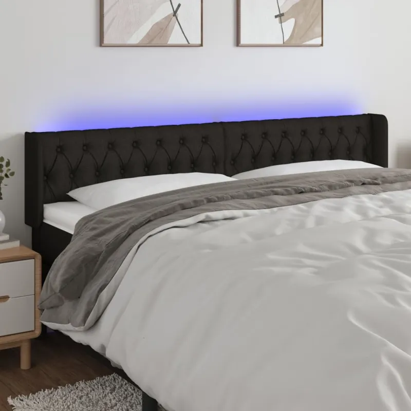 Galvūgalis su LED, juodos spalvos, 183x16x78/88cm, audinys