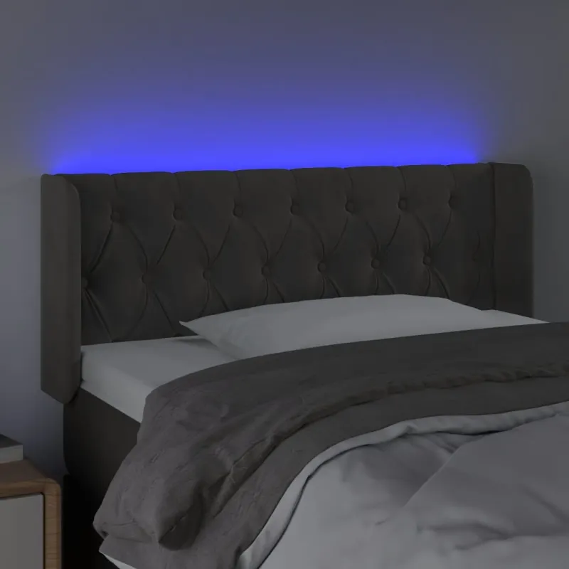 Galvūgalis su LED, tamsiai pilkas, 93x16x78/88cm, aksomas