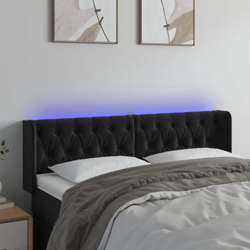Galvūgalis su LED, juodos spalvos, 147x16x78/88cm, aksomas