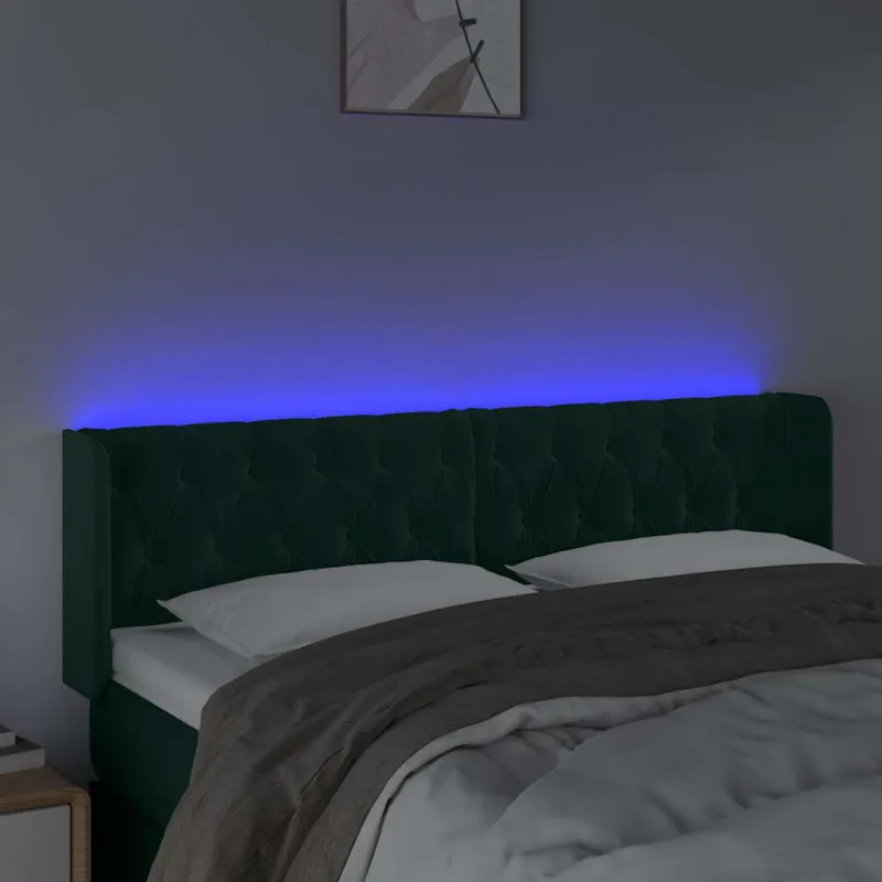 Galvūgalis su LED, tamsiai žalias, 147x16x78/88cm, aksomas