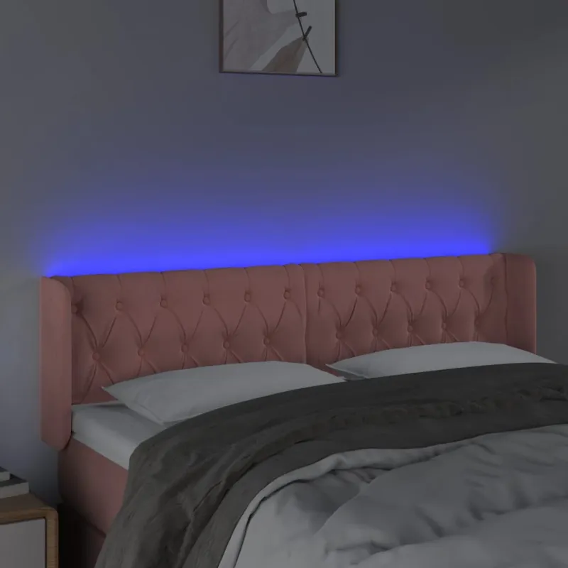 Galvūgalis su LED, rožinės spalvos, 147x16x78/88cm, aksomas