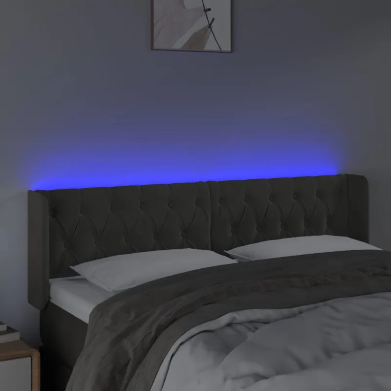 Galvūgalis su LED, tamsiai pilkas, 163x16x78/88cm, aksomas