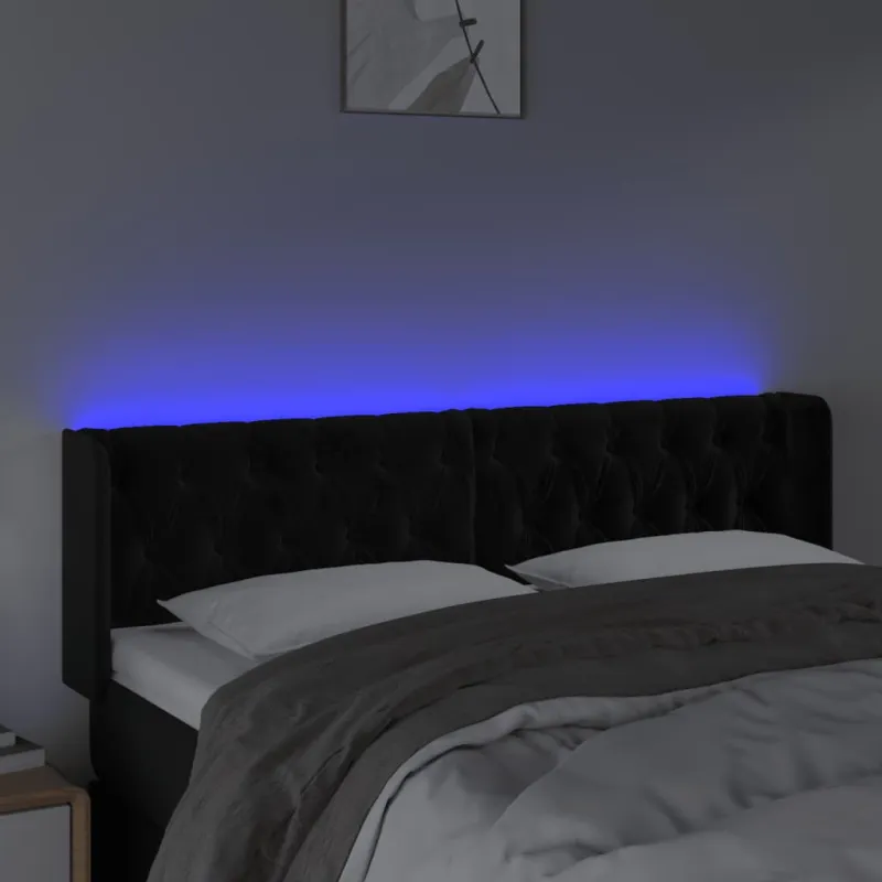 Galvūgalis su LED, juodos spalvos, 163x16x78/88cm, aksomas