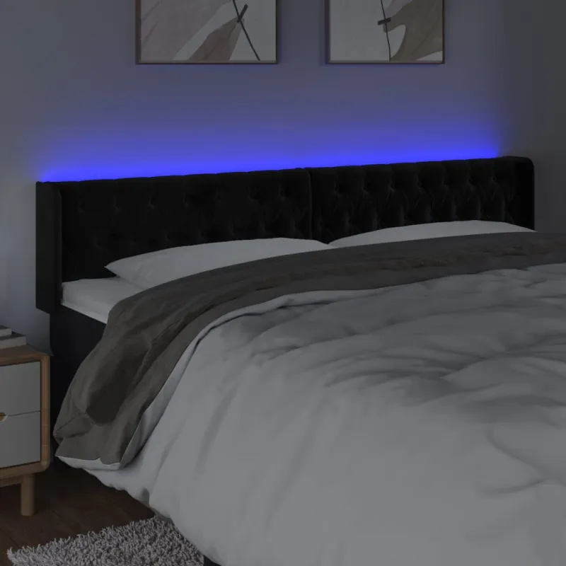 Galvūgalis su LED, juodos spalvos, 203x16x78/88cm, aksomas