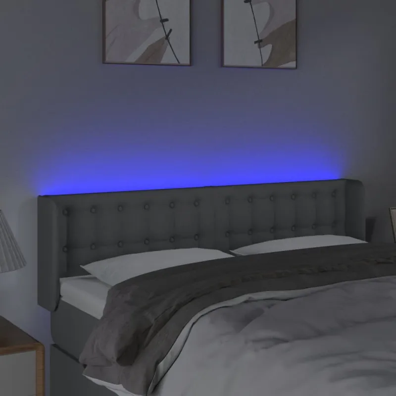 Galvūgalis su LED, šviesiai pilkas, 147x16x78/88cm, audinys