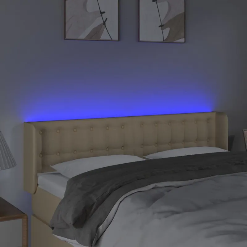Galvūgalis su LED, kreminės spalvos, 147x16x78/88cm, audinys