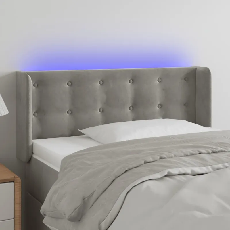 Galvūgalis su LED, šviesiai pilkas, 93x16x78/88cm, aksomas