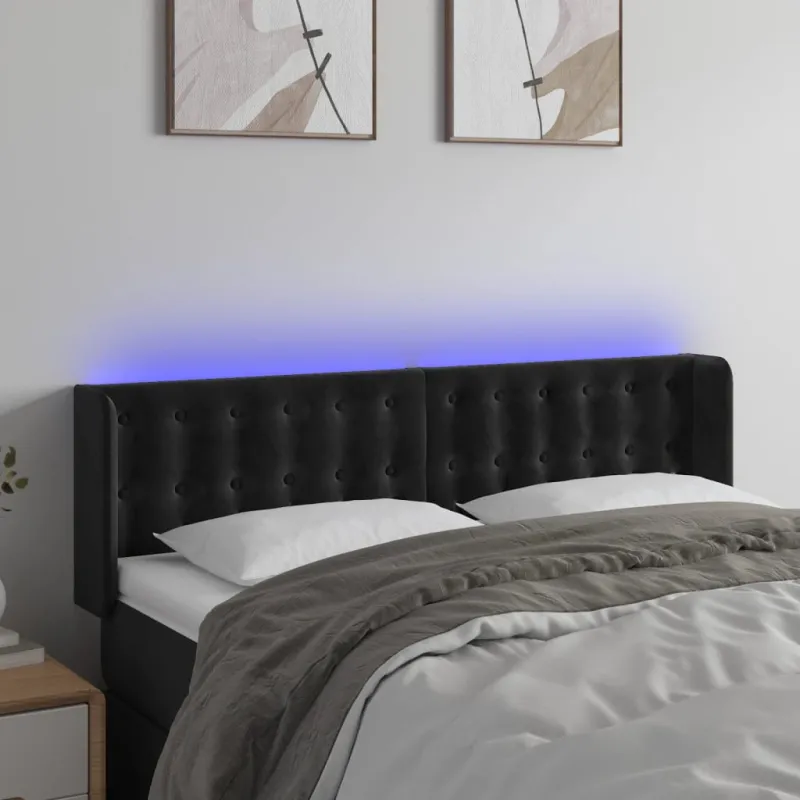 Galvūgalis su LED, juodos spalvos, 147x16x78/88cm, aksomas