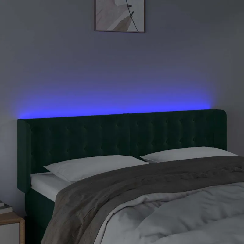 Galvūgalis su LED, tamsiai žalias, 147x16x78/88cm, aksomas