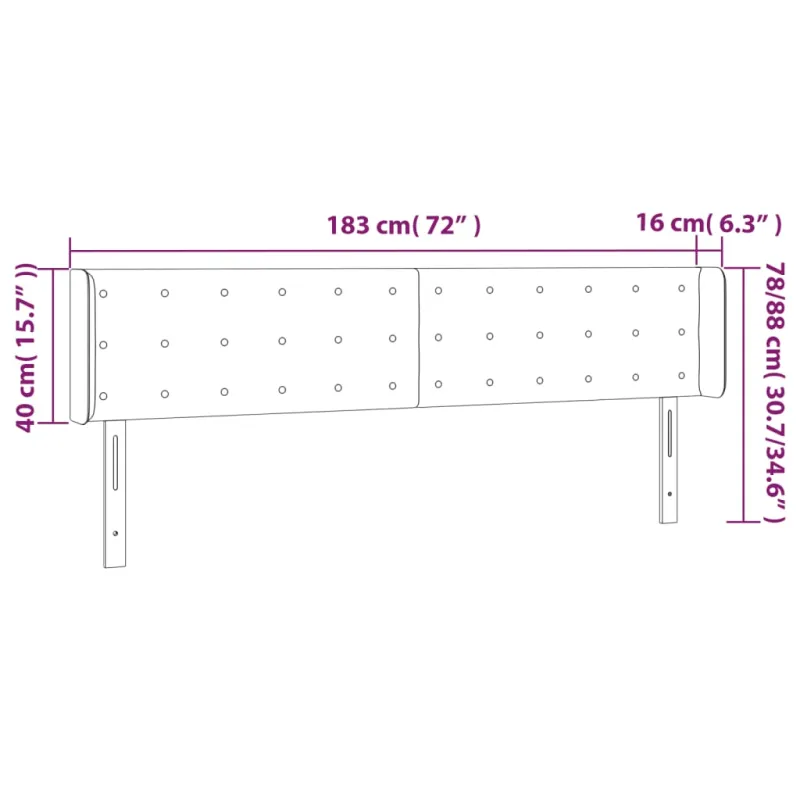 Galvūgalis su LED, tamsiai pilkas, 183x16x78/88cm, aksomas