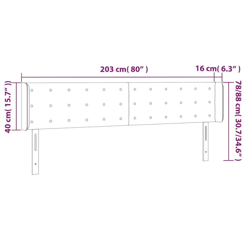 Galvūgalis su LED, tamsiai mėlynas, 203x16x78/88cm, aksomas