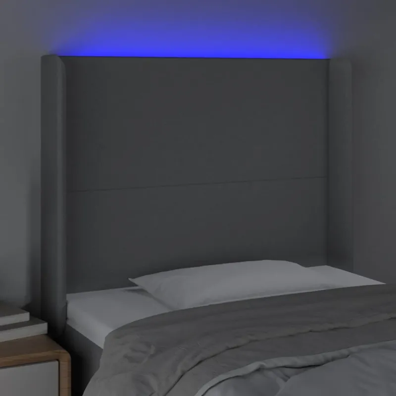 Galvūgalis su LED, šviesiai pilkas, 83x16x118/128cm, audinys