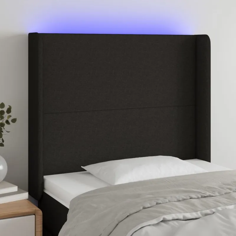 Galvūgalis su LED, juodos spalvos, 83x16x118/128cm, audinys