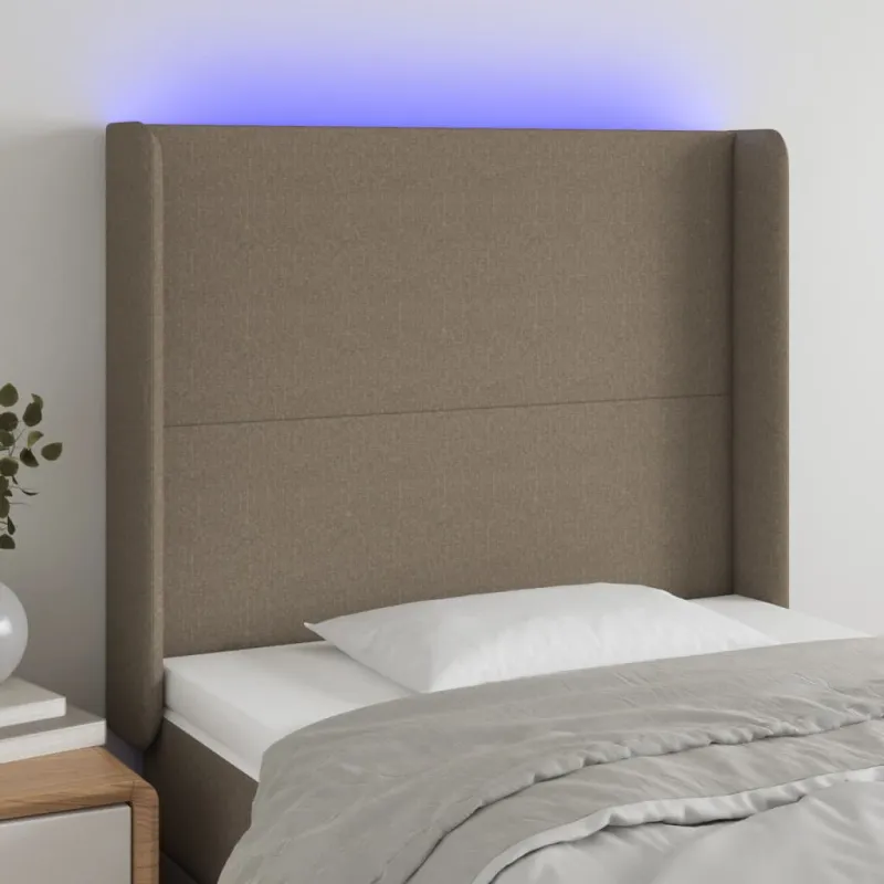 Galvūgalis su LED, taupe spalvos, 93x16x118/128cm, audinys