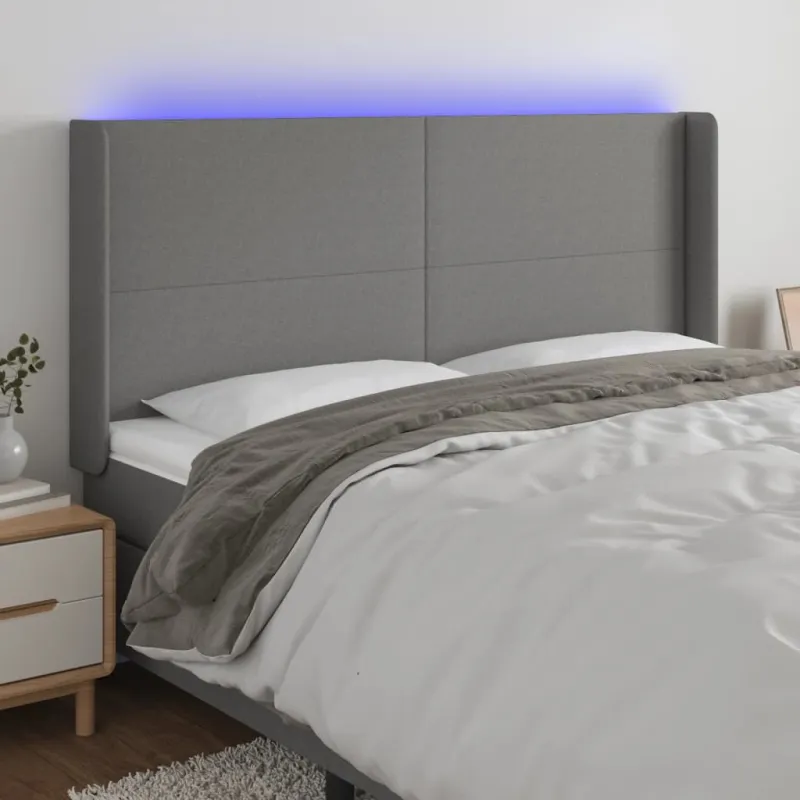 Galvūgalis su LED, tamsiai pilkas, 203x16x118/128cm, audinys