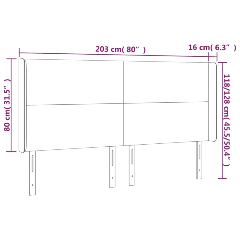 Galvūgalis su LED, tamsiai pilkas, 203x16x118/128cm, audinys