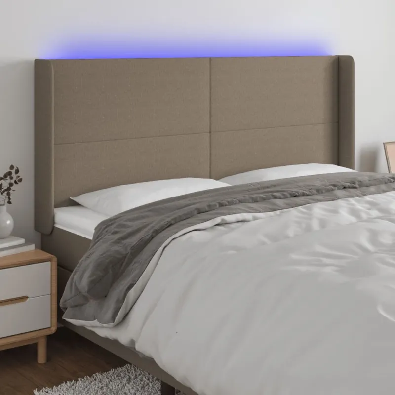 Galvūgalis su LED, taupe spalvos, 203x16x118/128cm, audinys