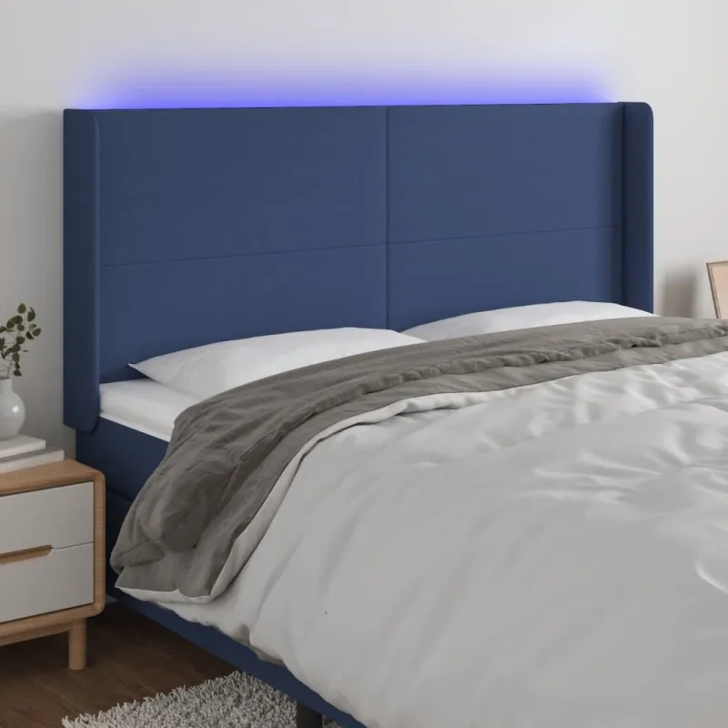 Galvūgalis su LED, mėlynos spalvos, 203x16x118/128cm, audinys