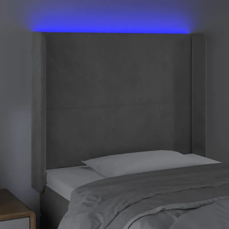 Galvūgalis su LED, šviesiai pilkas, 103x16x118/128cm, aksomas