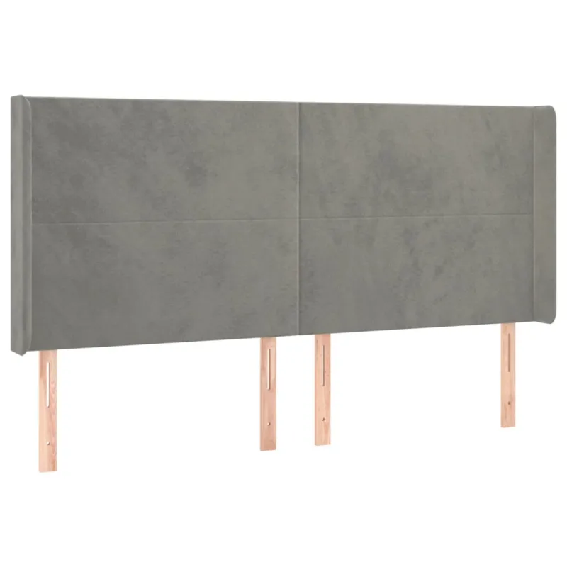 Galvūgalis su LED, šviesiai pilkas, 163x16x118/128cm, aksomas