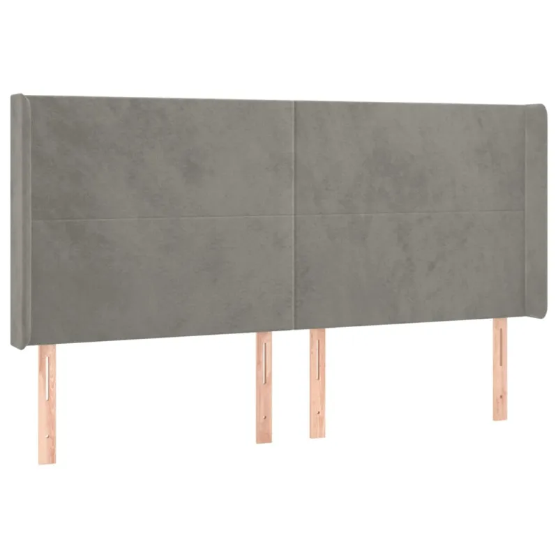 Galvūgalis su LED, šviesiai pilkas, 203x16x118/128cm, aksomas