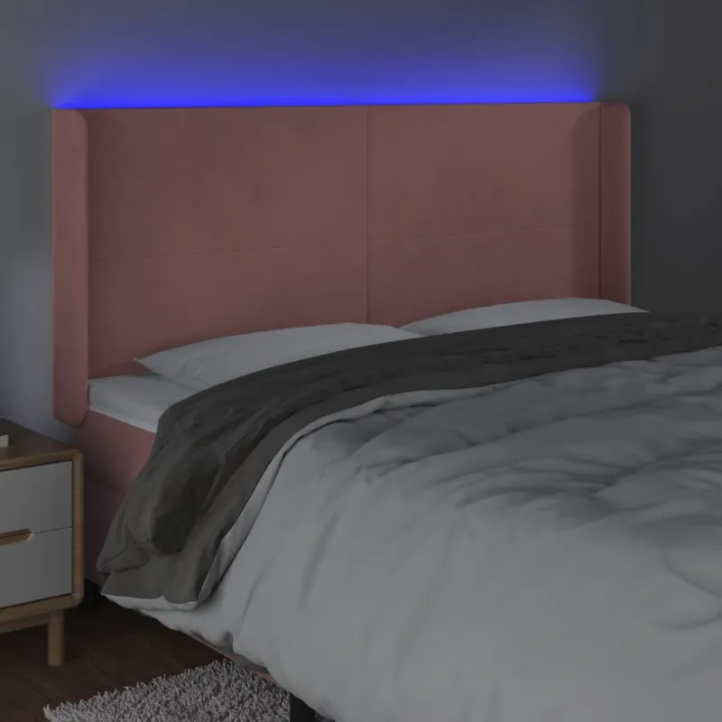 Galvūgalis su LED, rožinės spalvos, 203x16x118/128cm, aksomas