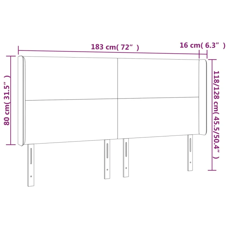Galvūgalis su LED, baltos spalvos, 183x16x118/128 cm