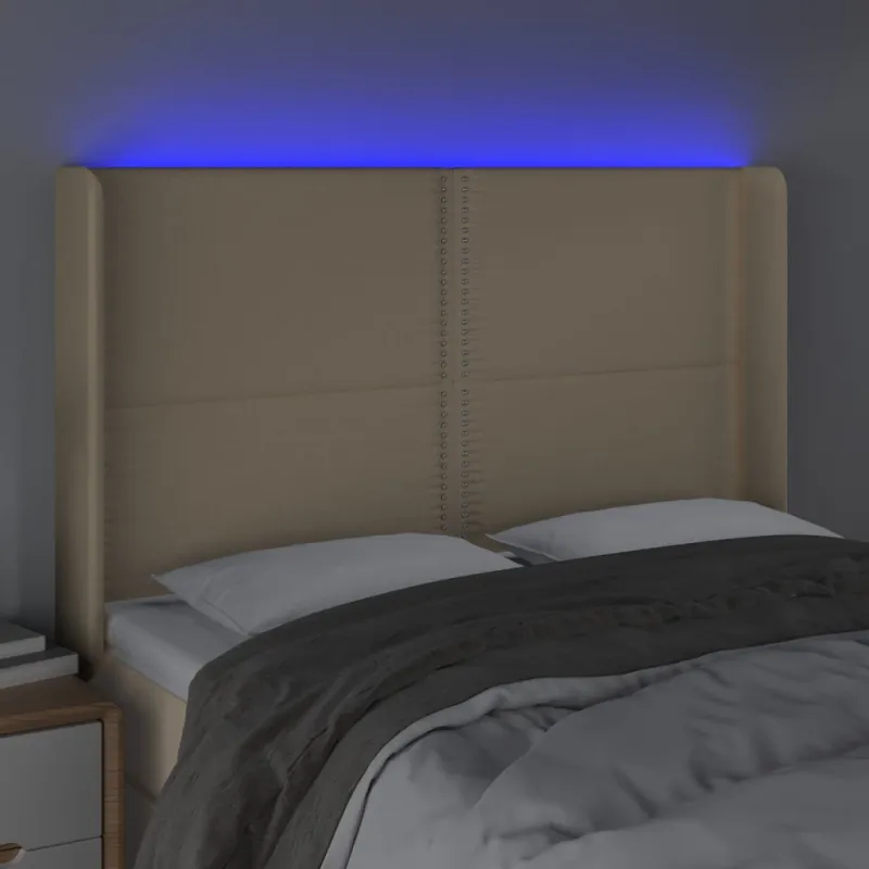 Galvūgalis su LED, kreminės spalvos, 147x16x118/128cm, audinys