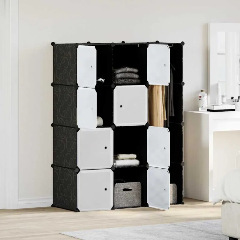 Modulinė spinta, 9 skyrių, juoda/balta, 109x36,5x143 cm