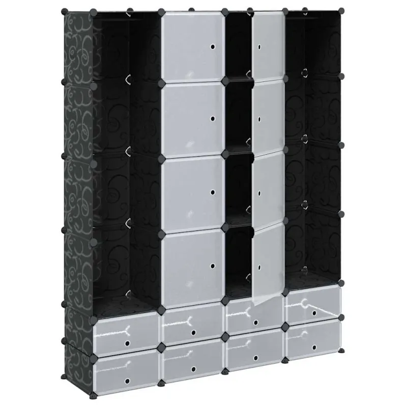 Modulinė spinta su 18 skyrių, juoda/balta, 37x146x180,5cm