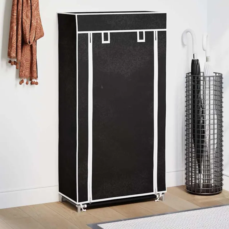 Medžiaginė Spintelė Batams 58 x 28 x 106 cm, Uždaroma, Juoda