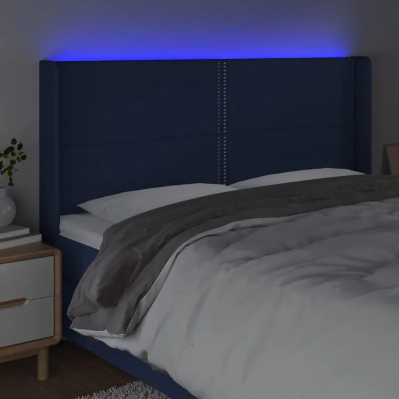 Galvūgalis su LED, mėlynos spalvos, 203x16x118/128cm, audinys