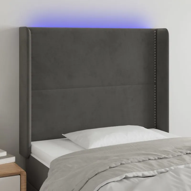 Galvūgalis su LED, tamsiai pilkas, 83x16x118/128cm, aksomas