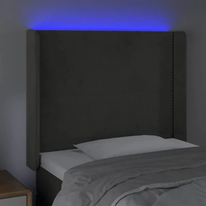 Galvūgalis su LED, šviesiai pilkas, 103x16x118/128cm, aksomas