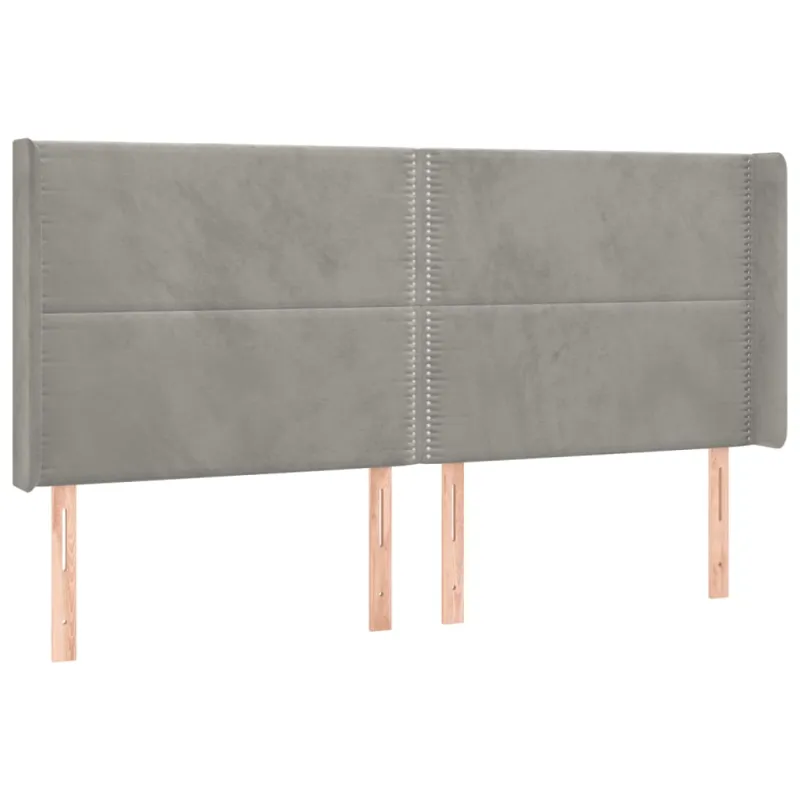 Galvūgalis su LED, šviesiai pilkas, 203x16x118/128cm, aksomas