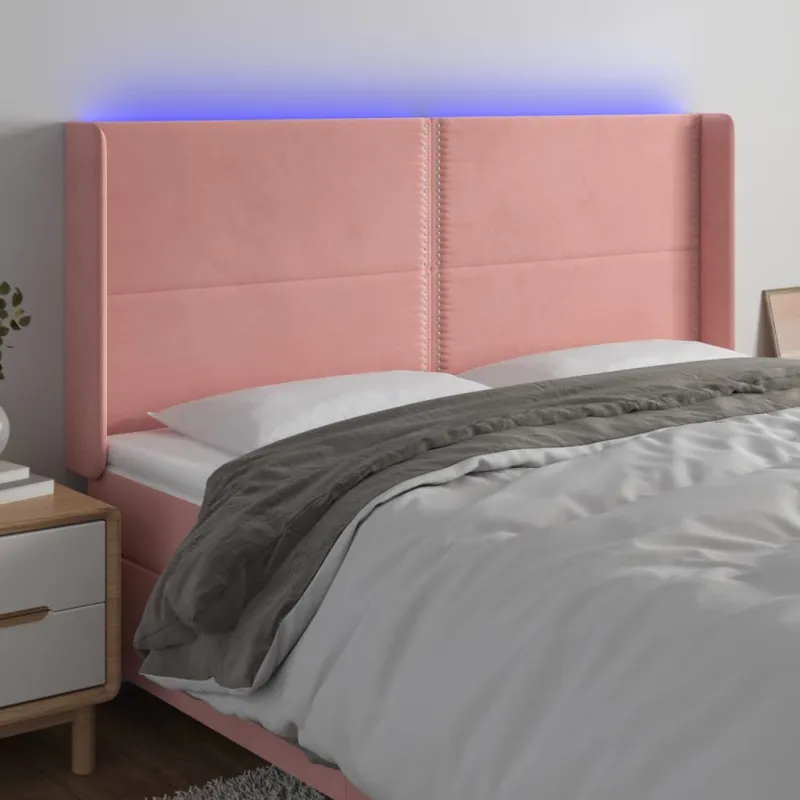 Galvūgalis su LED, rožinės spalvos, 203x16x118/128cm, aksomas