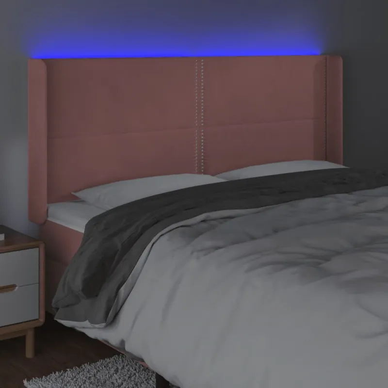 Galvūgalis su LED, rožinės spalvos, 203x16x118/128cm, aksomas