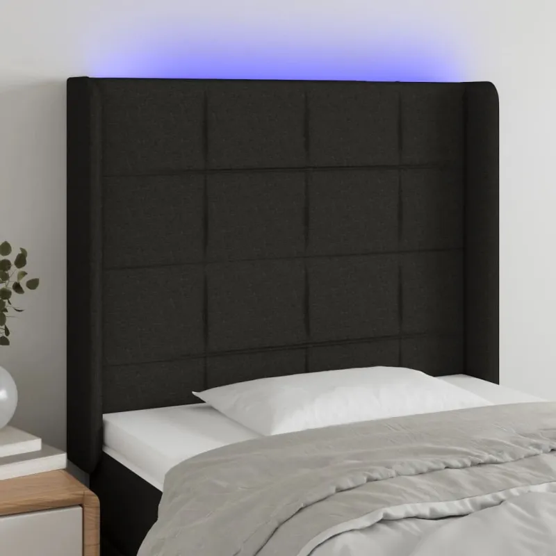 Galvūgalis su LED, juodos spalvos, 103x16x118/128cm, audinys