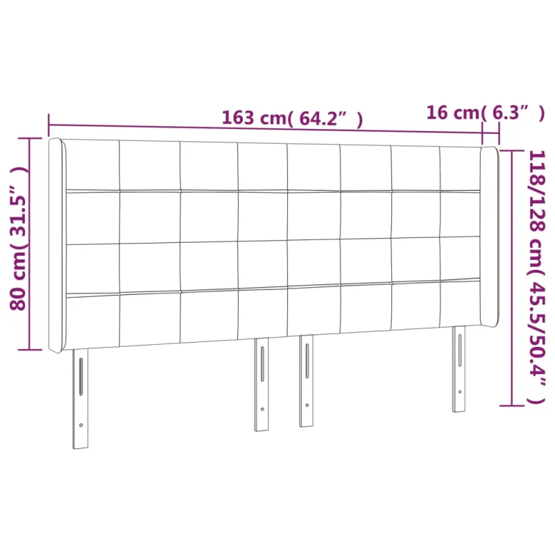 Galvūgalis su LED, šviesiai pilkas, 163x16x118/128cm, audinys