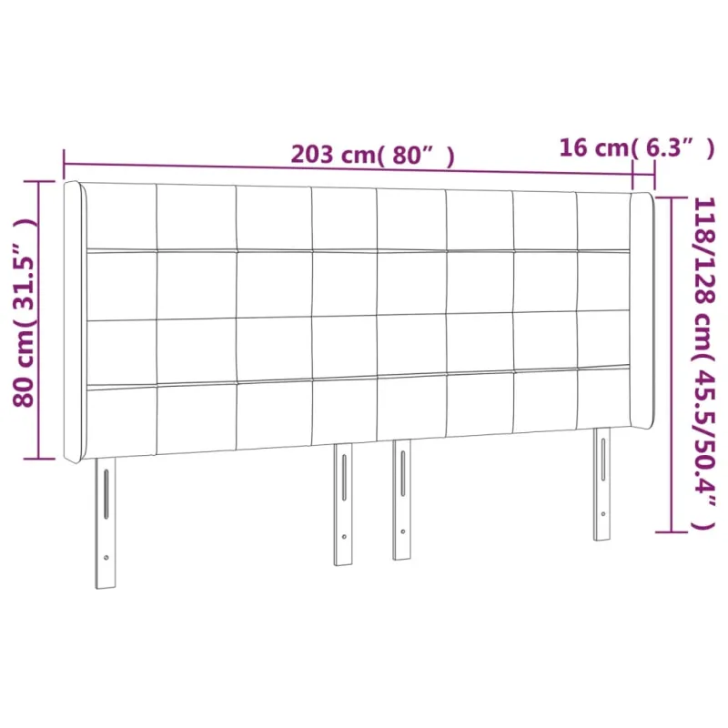 Galvūgalis su LED, juodos spalvos, 203x16x118/128cm, audinys