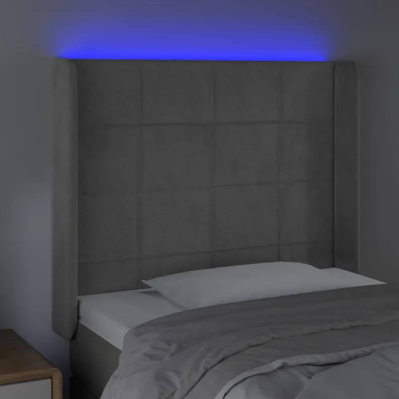 Galvūgalis su LED, šviesiai pilkas, 83x16x118/128cm, aksomas