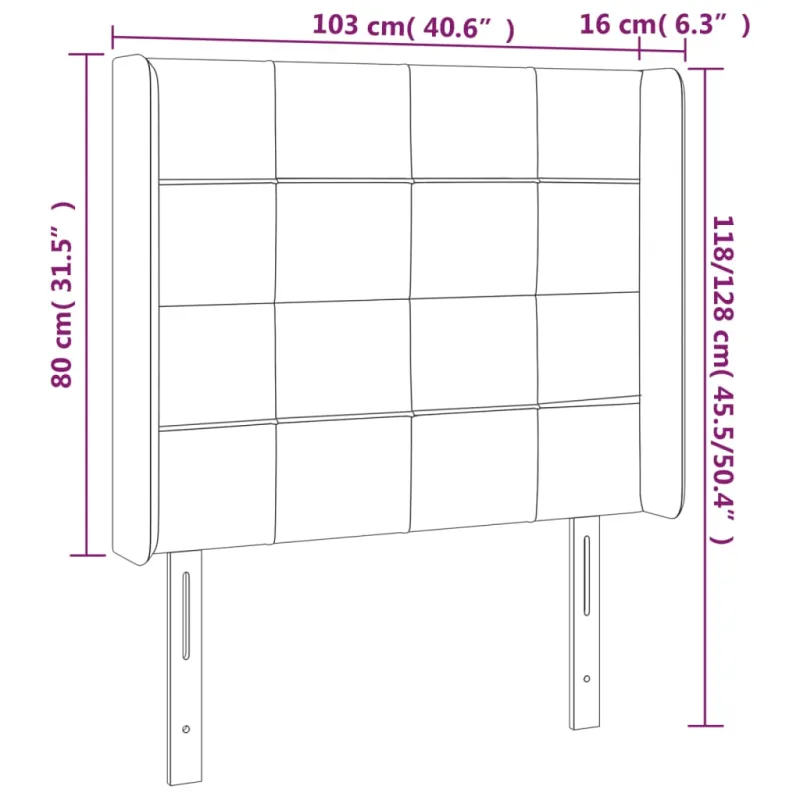 Galvūgalis su LED, šviesiai pilkas, 103x16x118/128cm, aksomas