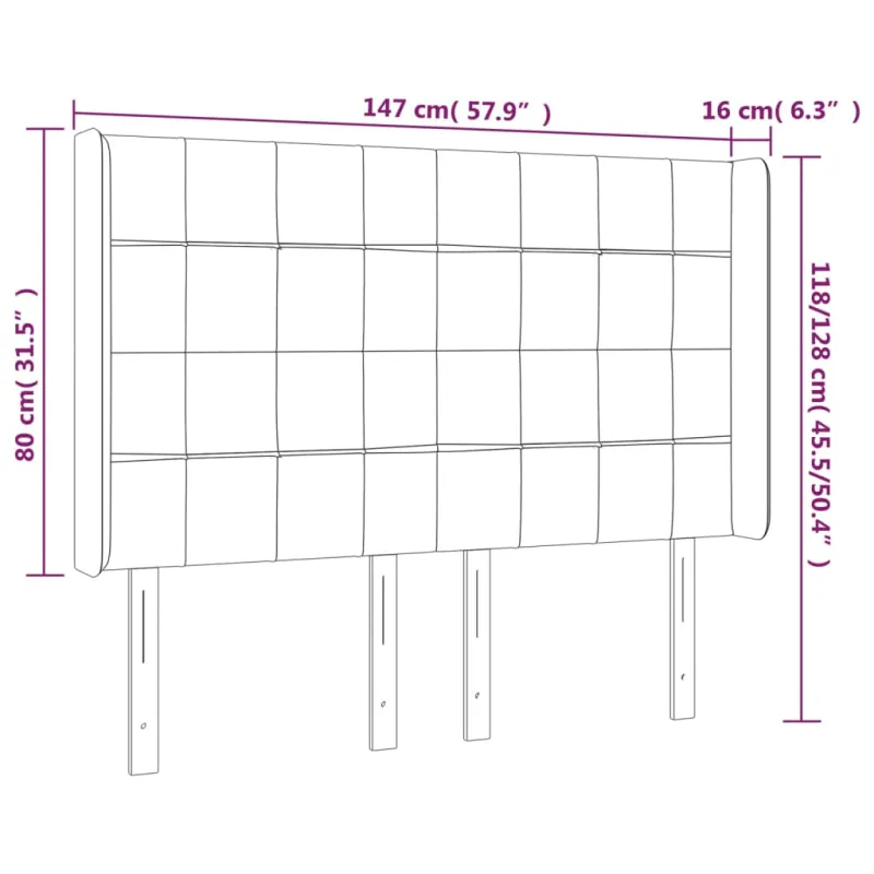 Galvūgalis su LED, tamsiai pilkas, 147x16x118/128cm, aksomas