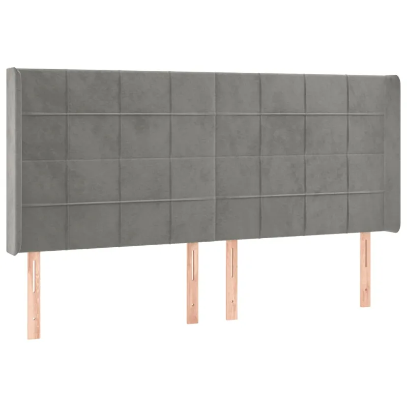 Galvūgalis su LED, šviesiai pilkas, 203x16x118/128cm, aksomas