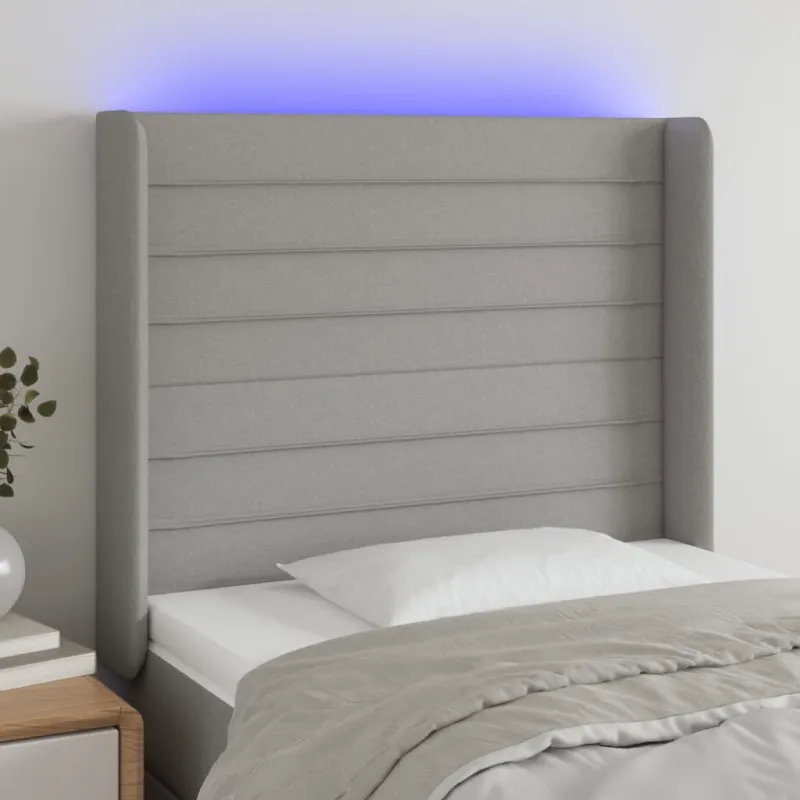 Galvūgalis su LED, šviesiai pilkas, 83x16x118/128cm, audinys