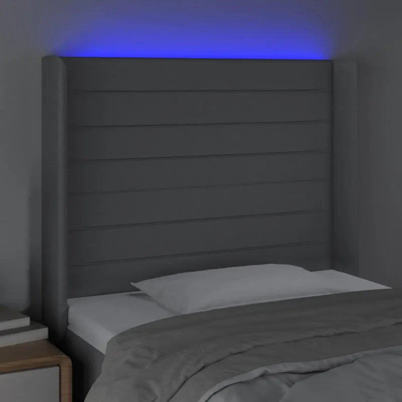 Galvūgalis su LED, šviesiai pilkas, 83x16x118/128cm, audinys