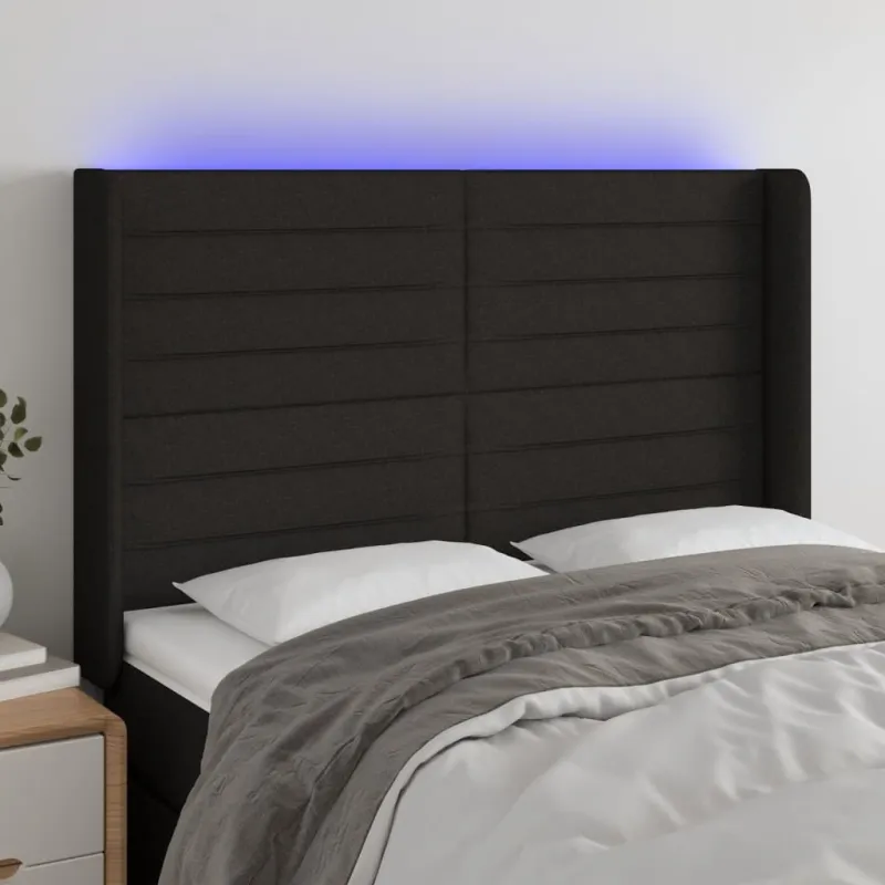 Galvūgalis su LED, juodos spalvos, 147x16x118/128cm, audinys