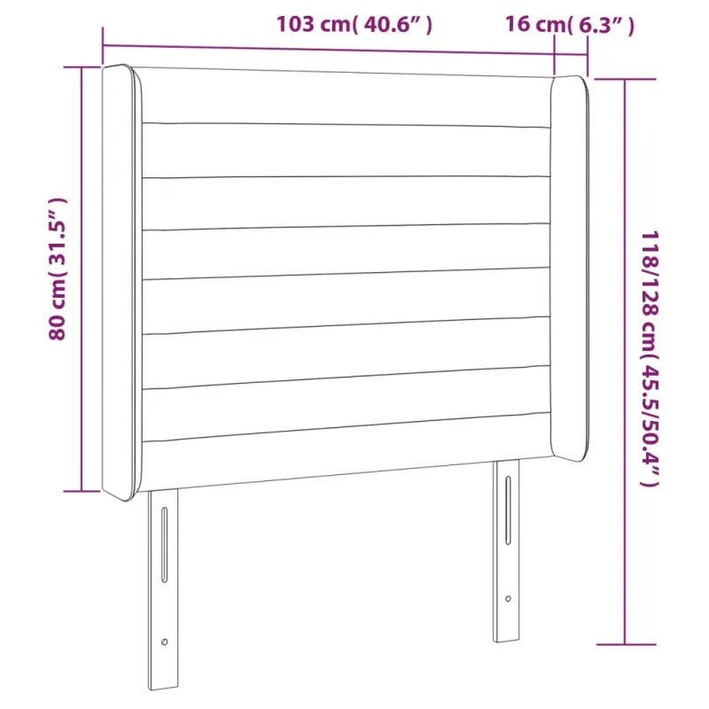 Galvūgalis su LED, šviesiai pilkas, 103x16x118/128cm, aksomas
